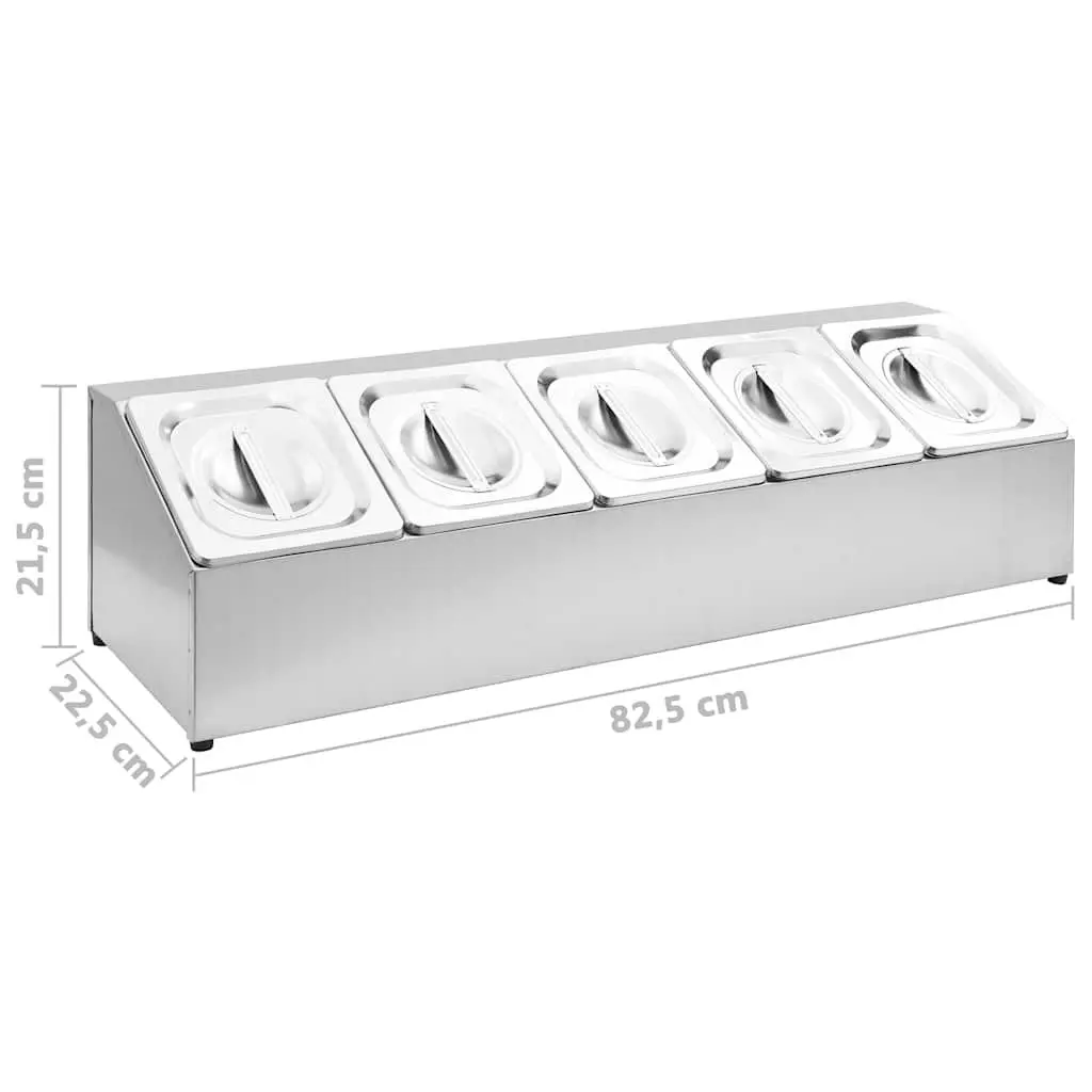 Gastronorm Container Holder Stainless Steel Salad Bar 5 GN 1/6 Pans Silver