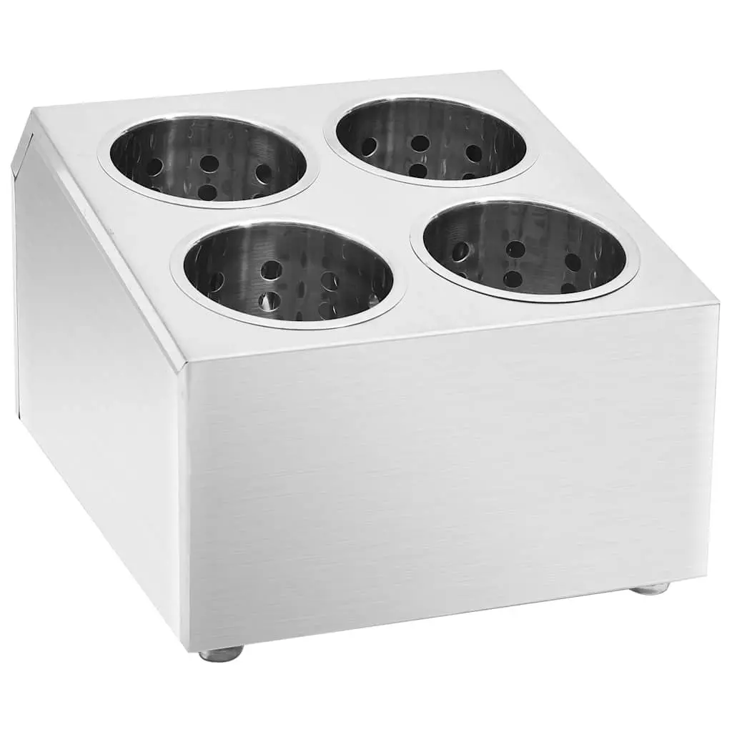 Cutlery Holder Stainless Steel Kitchen Utensil Caddy 4 Grids Silver
