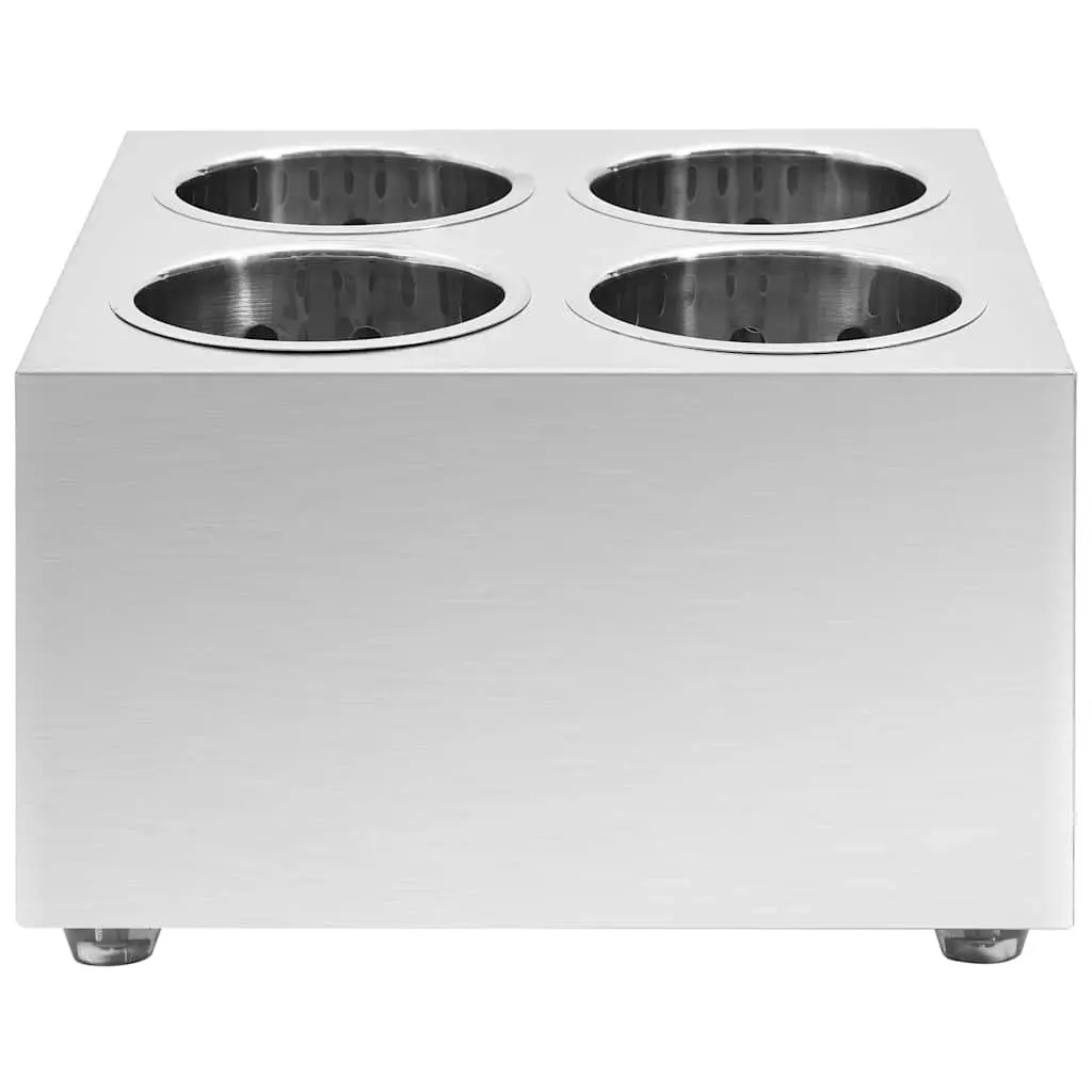 Cutlery Holder Stainless Steel Kitchen Utensil Caddy 4 Grids Silver