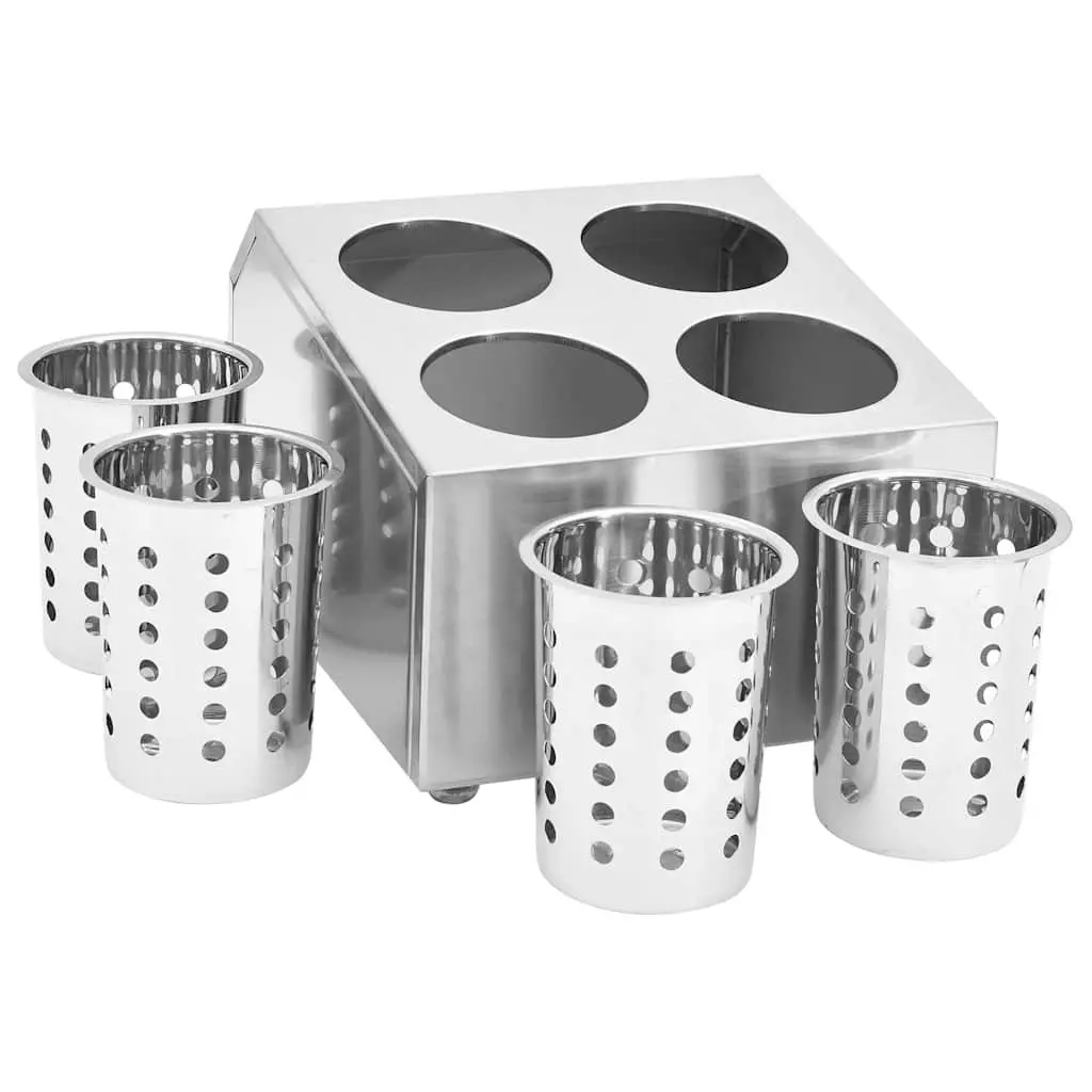 Cutlery Holder Stainless Steel Kitchen Utensil Caddy 4 Grids Silver