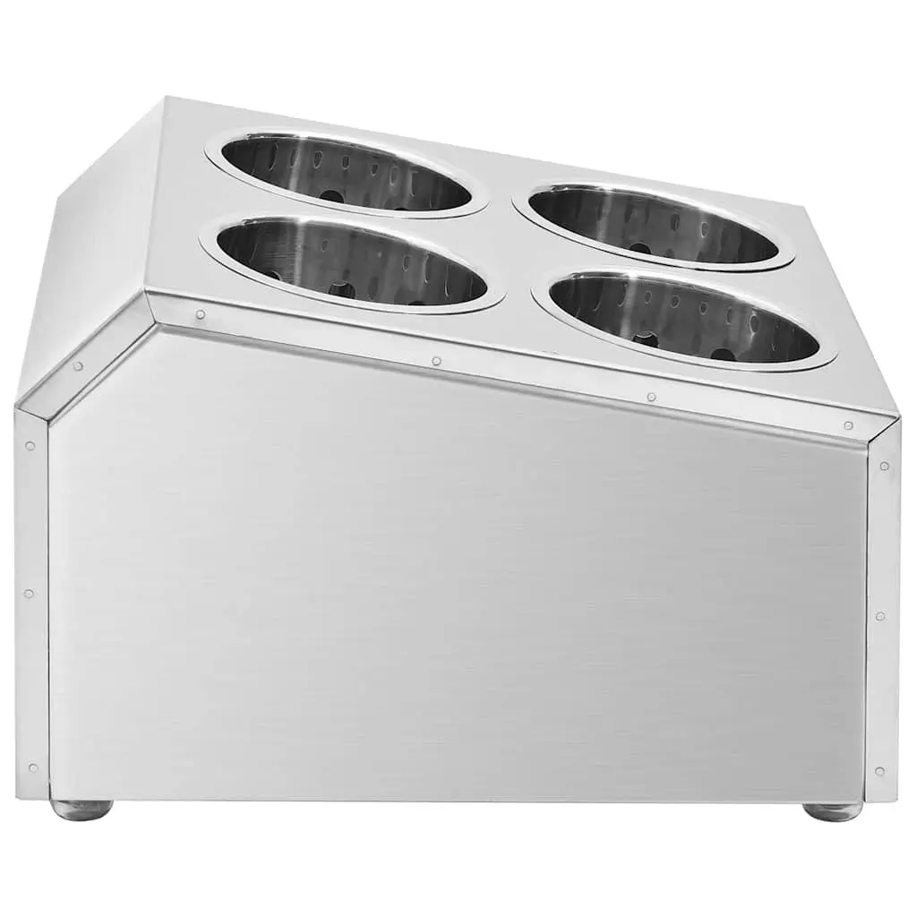 Cutlery Holder Stainless Steel Kitchen Utensil Caddy 4 Grids Silver