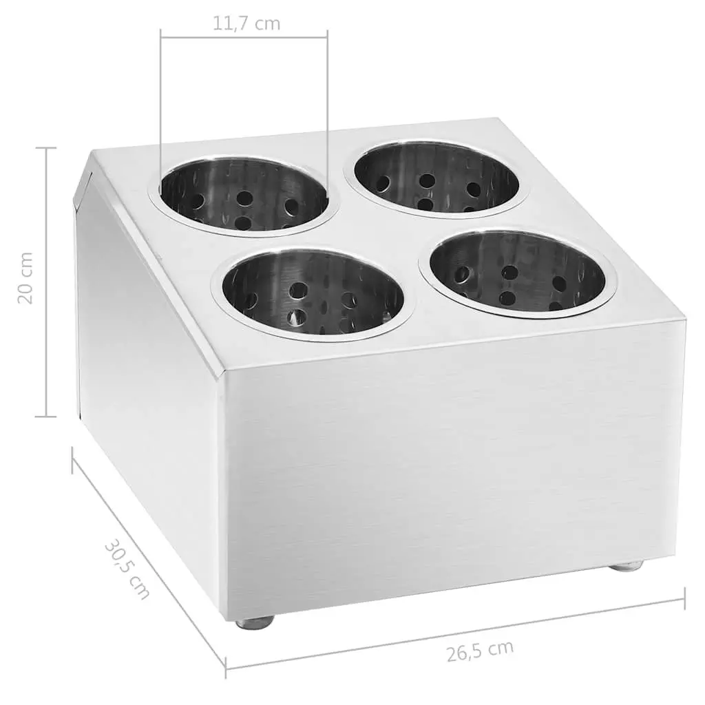 Cutlery Holder Stainless Steel Kitchen Utensil Caddy 4 Grids Silver