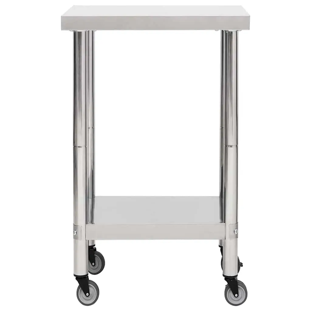 Commercial Kitchen Work Table Food Prep Stainless Steel 60 x 60 x 85 cm with Wheels