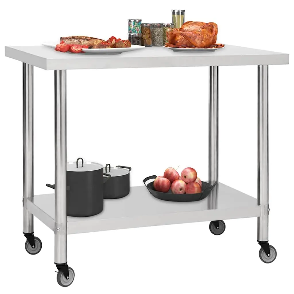 Commercial Work Table Mobile Food Prep Station 80 x 60 x 85 cm Stainless Steel