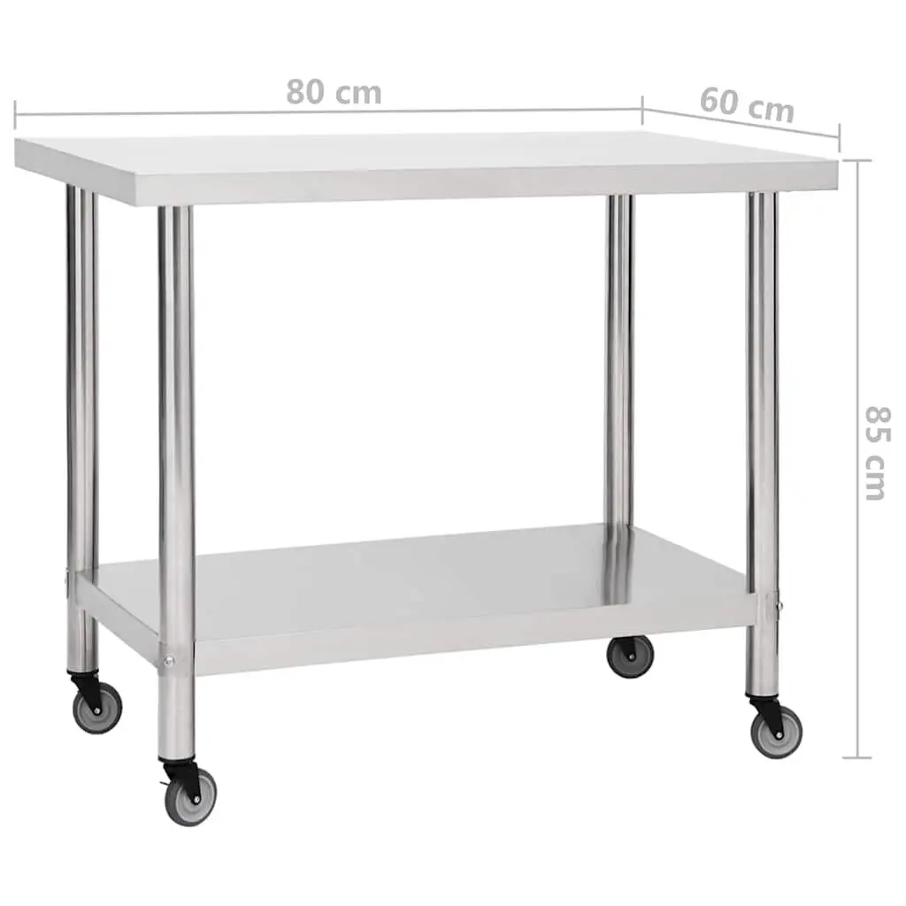 Commercial Work Table Mobile Food Prep Station 80 x 60 x 85 cm Stainless Steel