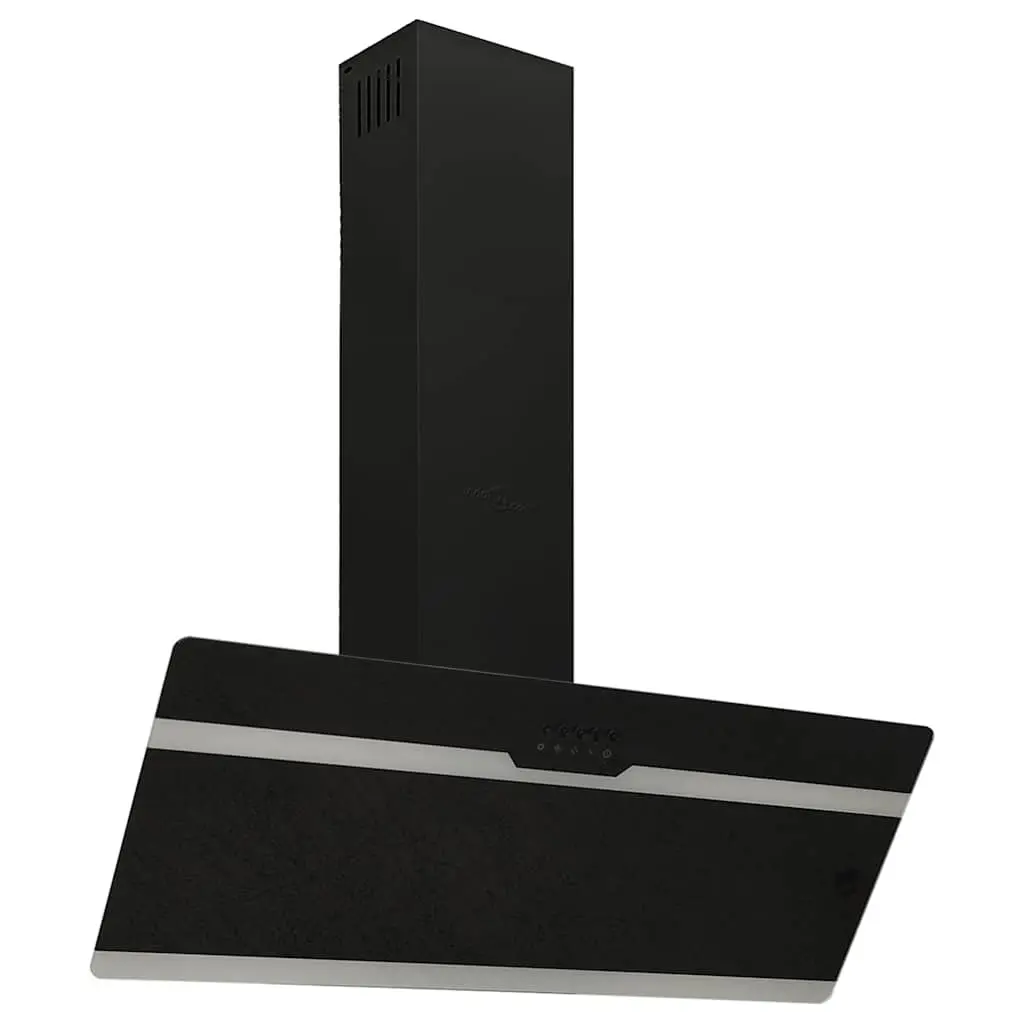 Wall Range Hood Kitchen Extractor 90cm Black Tempered Glass 297m³/h
