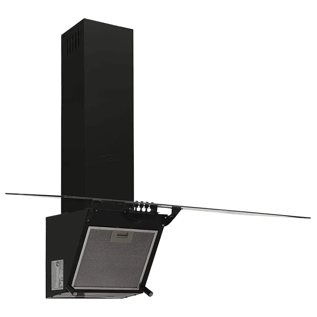 Wall Range Hood Kitchen Extractor 90cm Black Tempered Glass 297m³/h