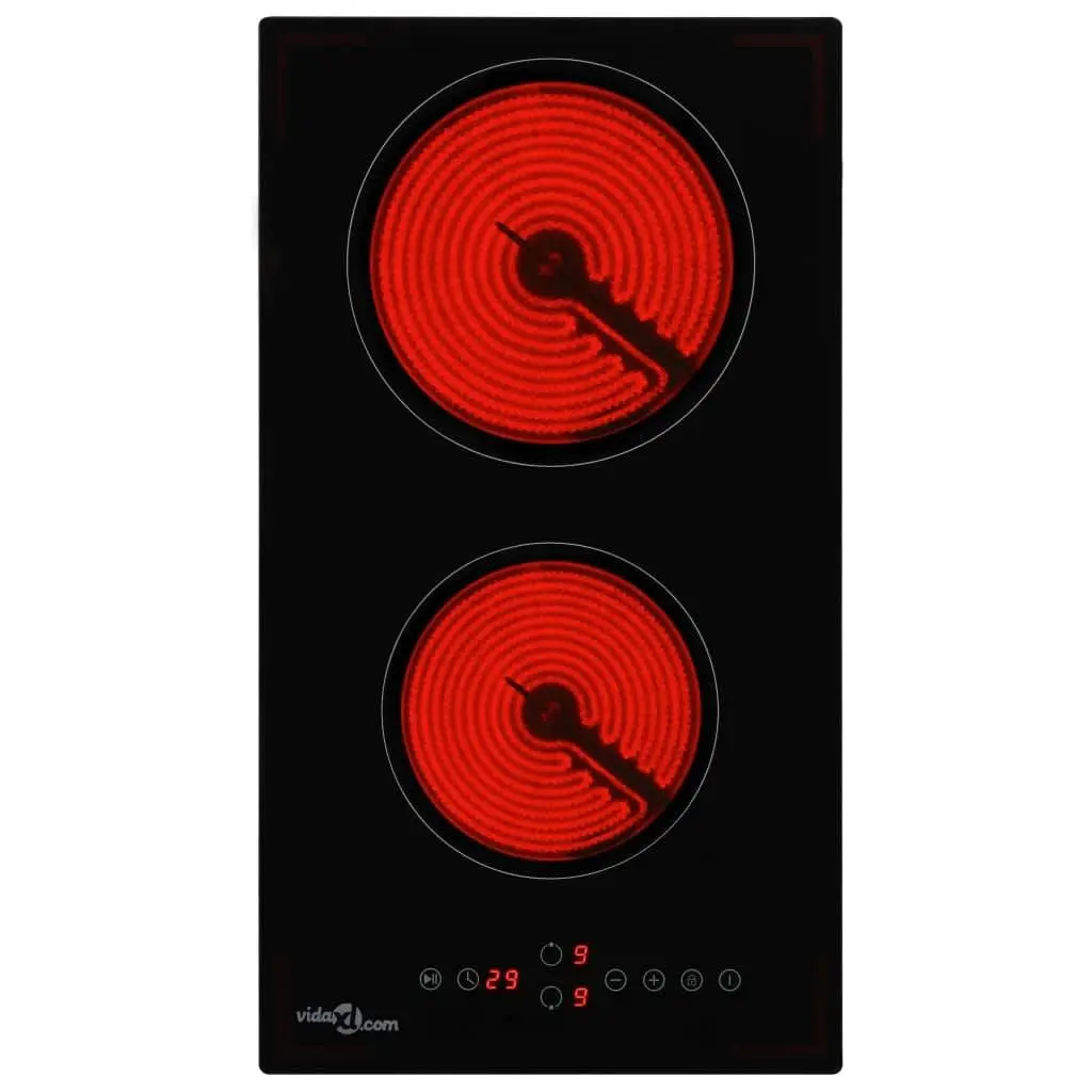 Ceramic Hob 2 Burner Electric Cooktop Touch Control 3000W Black Built-in
