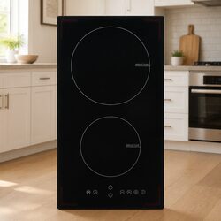 Induction Hob 2 Burners Touch Control Heat-Resistant Glass 3500W Black Kitchen