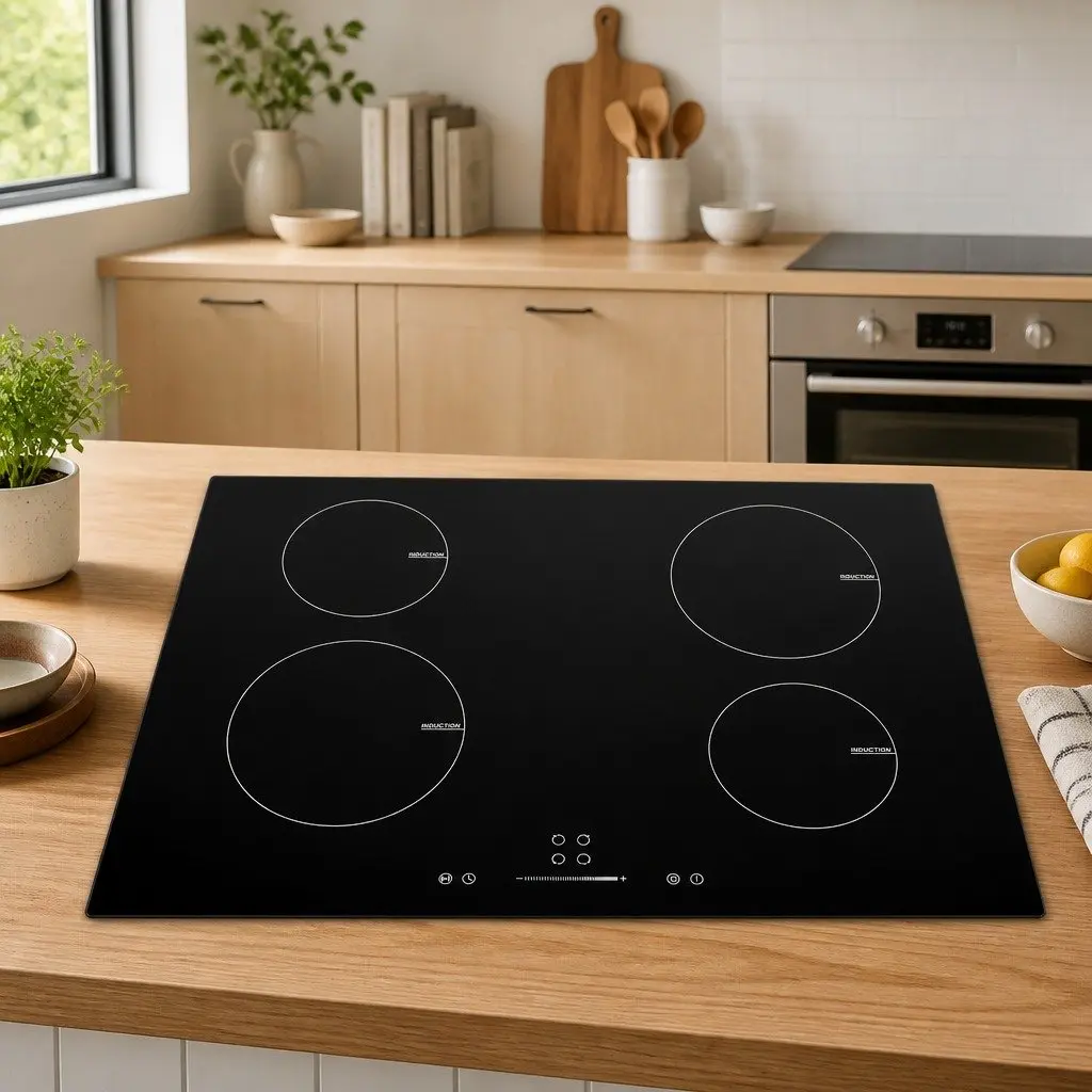 4 Burner Induction Hob Touch Control 7000W Heat Resistant Glass Cooktop Black
