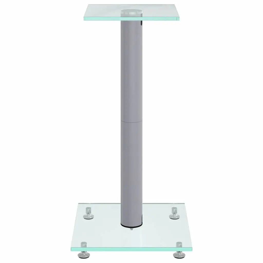 Speaker Stands Pair Audio Display Mount Silver Tempered Glass 1 Pillar