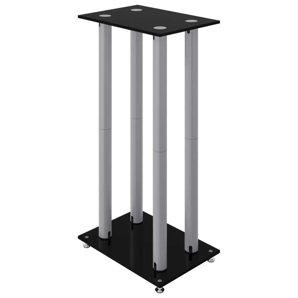 Speaker Stands Pair Tempered Glass 4 Pillars Black Audio Monitor Home Studio