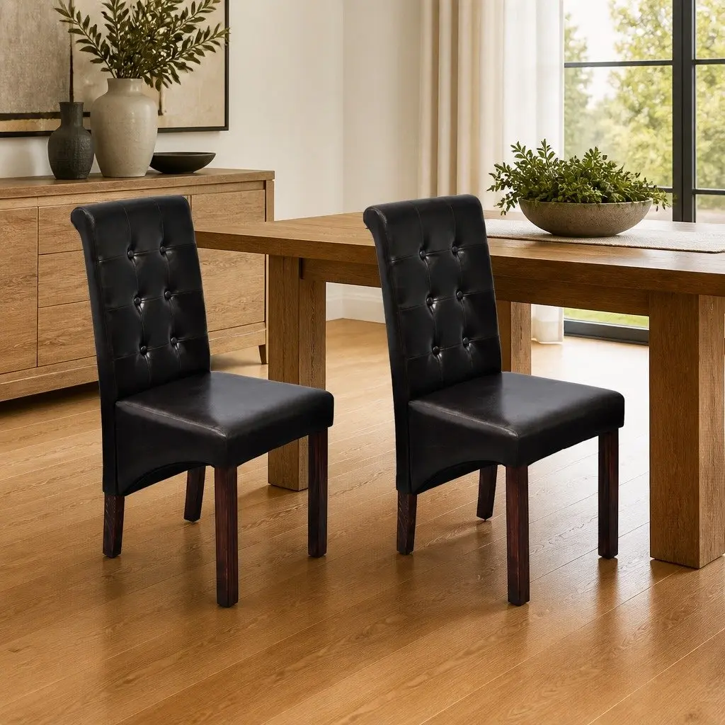 Dining Chairs Ergonomic Padded Seats 2 Piece Brown Faux Leather Kitchen Room Furniture