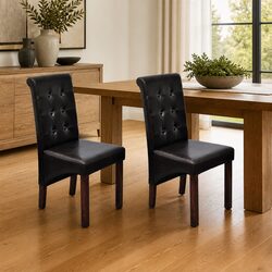 Comfortable Brown Faux Leather Dining Chair Set of 2