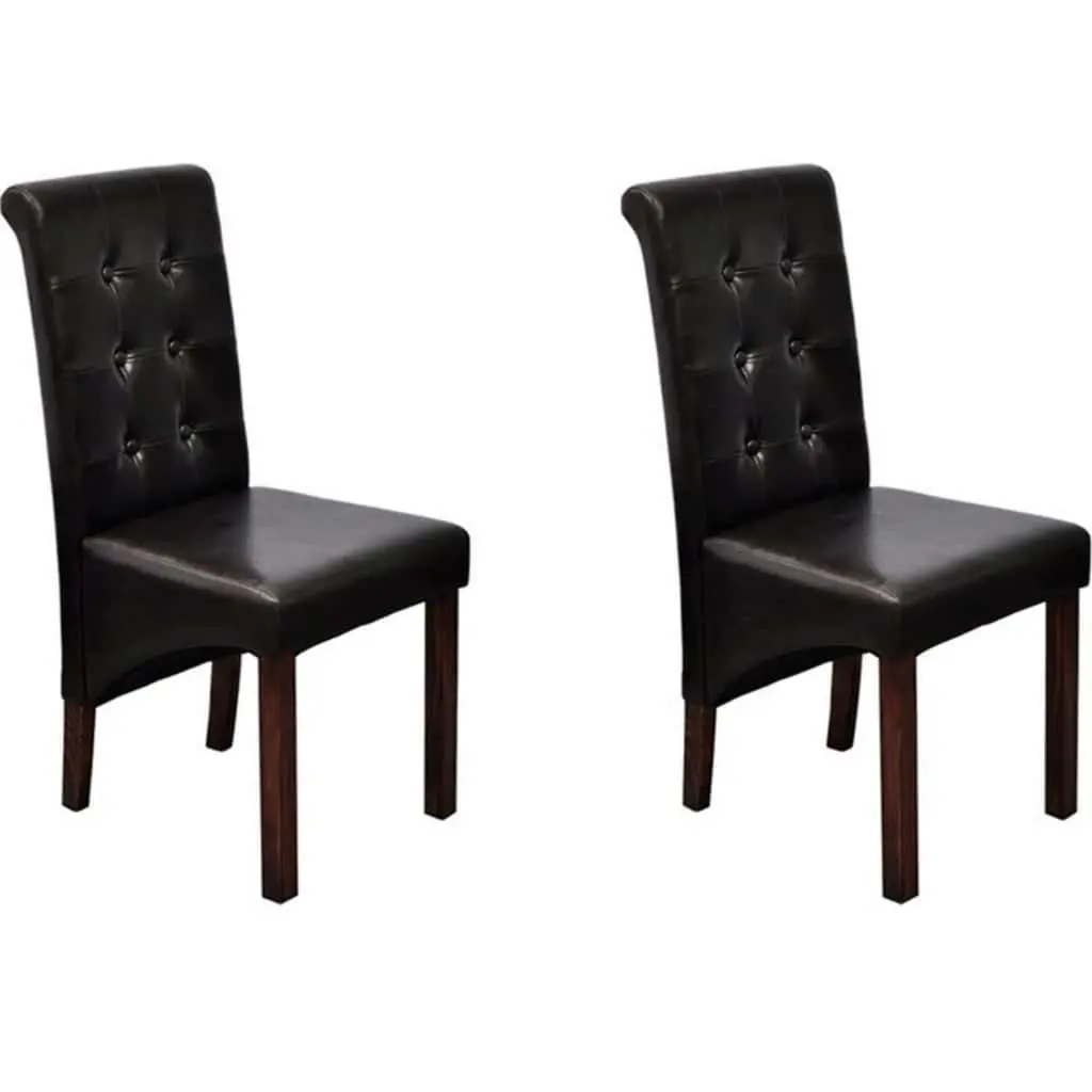 Dining Chairs Ergonomic Padded Seats 2 Piece Brown Faux Leather Kitchen Room Furniture