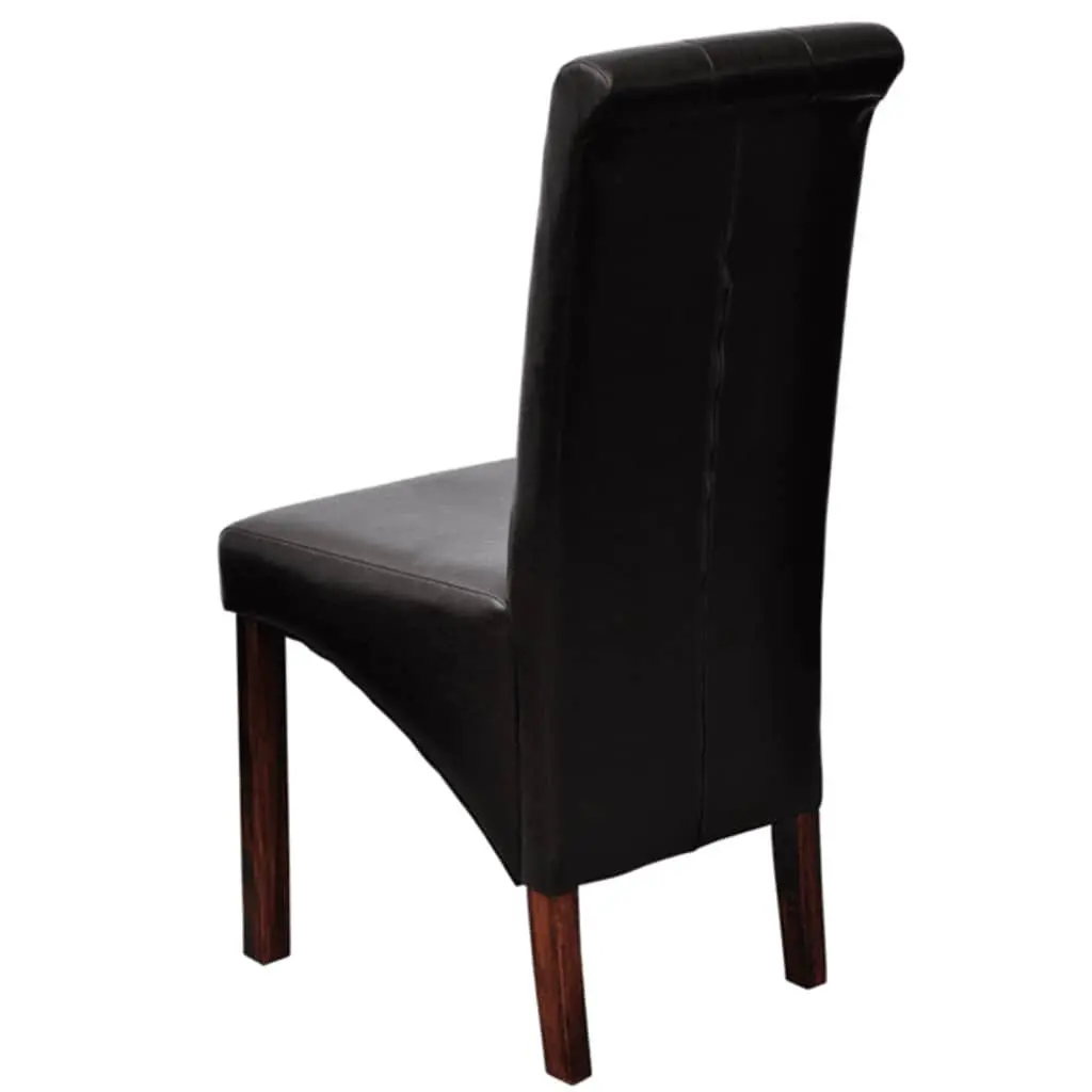 Dining Chairs Ergonomic Padded Seats 2 Piece Brown Faux Leather Kitchen Room Furniture