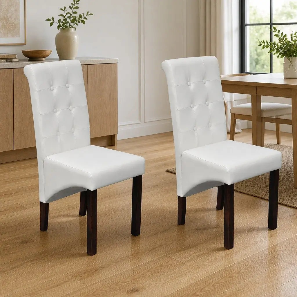 Dining Chairs Set of 2 Padded Seat Kitchen Backrest White
