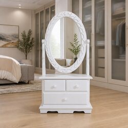 Charming White Vanity Table with Mirror and Drawers