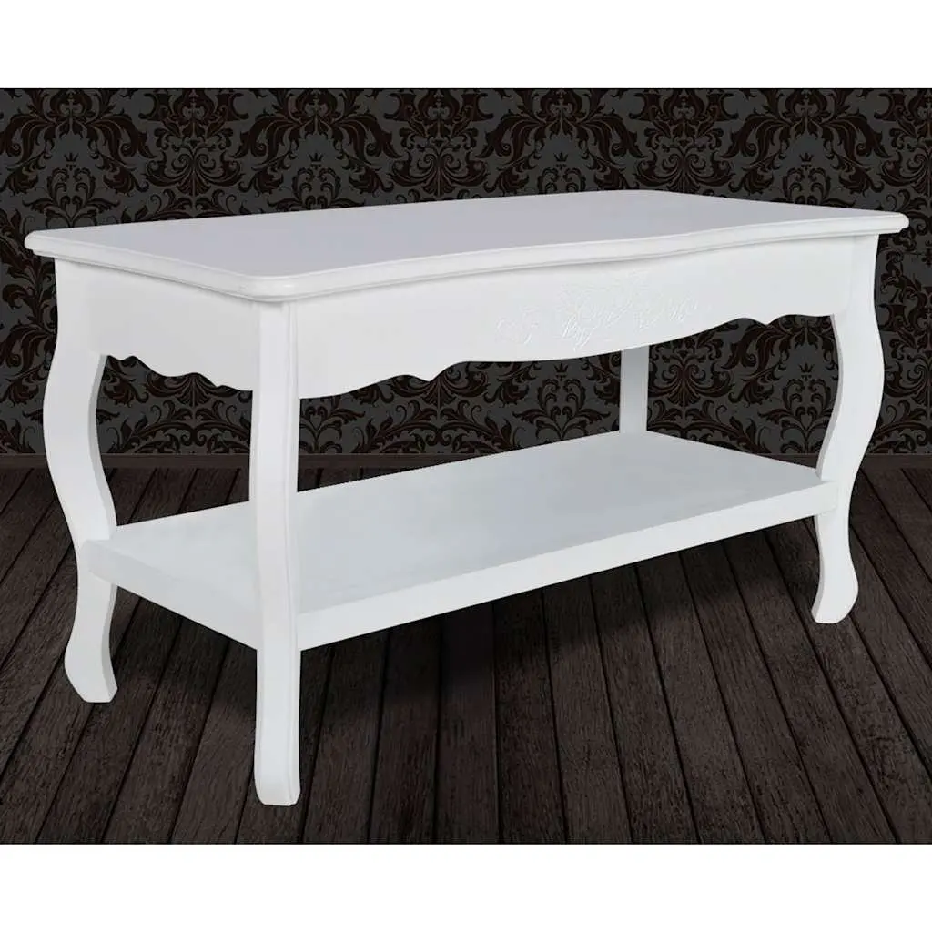 Coffee Table 2-Tier Open Shelves Living Room Storage White
