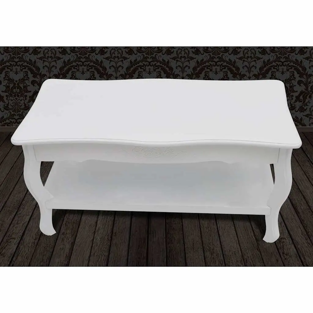 Coffee Table 2-Tier Open Shelves Living Room Storage White
