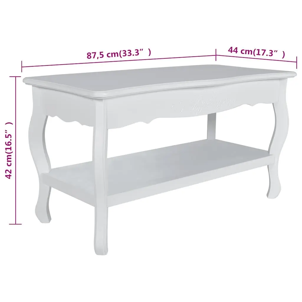 Coffee Table 2-Tier Open Shelves Living Room Storage White