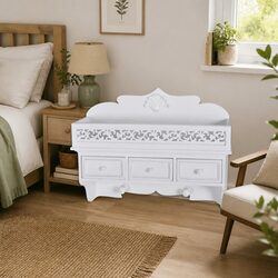 Wall Shelf with 3 Drawers 2 Hooks White Bedroom Storage Organiser Peg Ledge