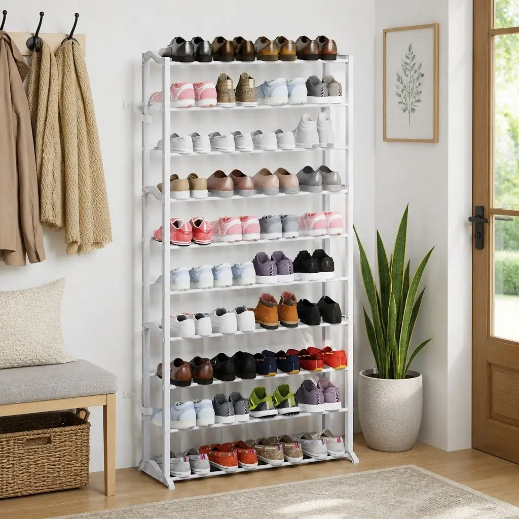 10-Tier Shoe Rack Organiser Compact White