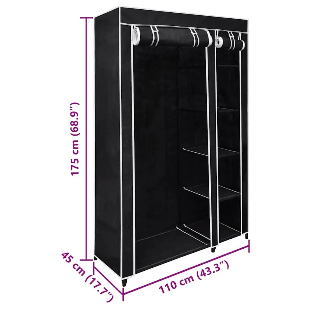 Folding Wardrobe 2 pcs Black Fabric Portable Storage Bedroom Closet Organizer