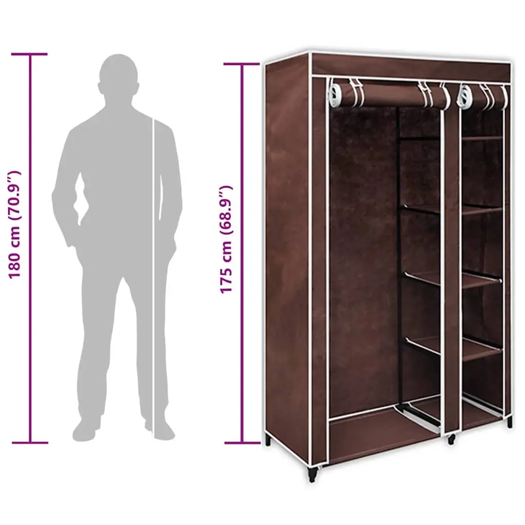 Fabric Folding Wardrobes 2pcs Brown Portable Storage Closet Bedroom Organiser