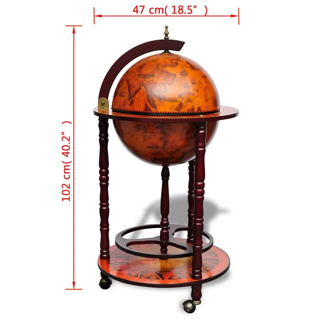 Wooden Globe Bar Cabinet Storage Stand with Bottle Glass Holders Brown
