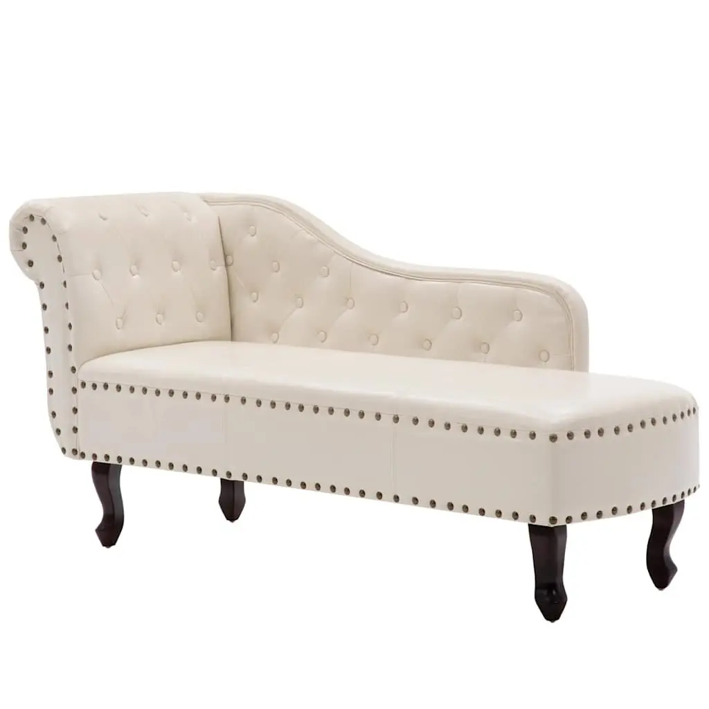 Chaise Longue Cream White Faux Leather Lounge Chair with Wooden Legs