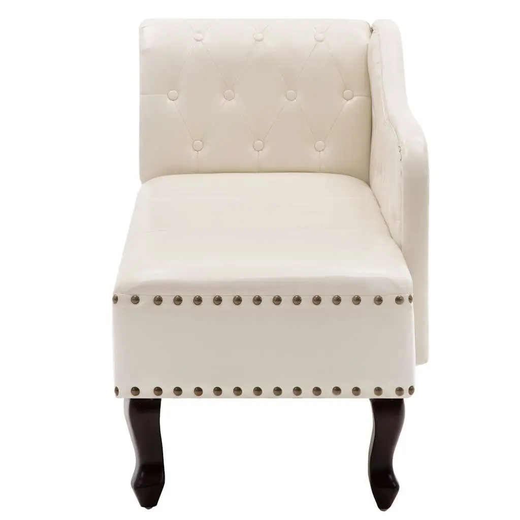 Chaise Longue Cream White Faux Leather Lounge Chair with Wooden Legs
