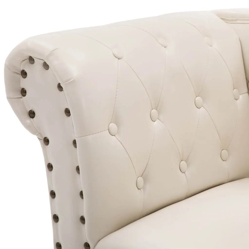 Chaise Longue Cream White Faux Leather Lounge Chair with Wooden Legs