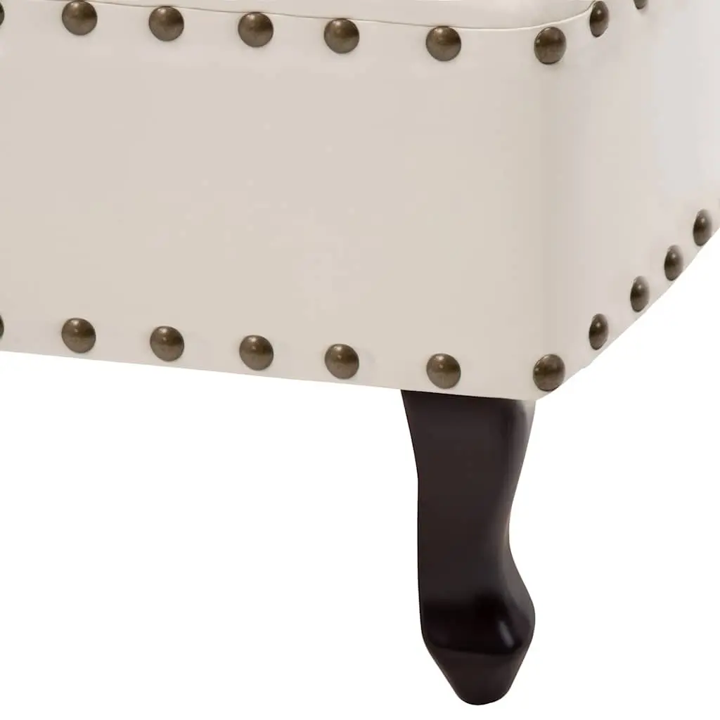 Chaise Longue Cream White Faux Leather Lounge Chair with Wooden Legs