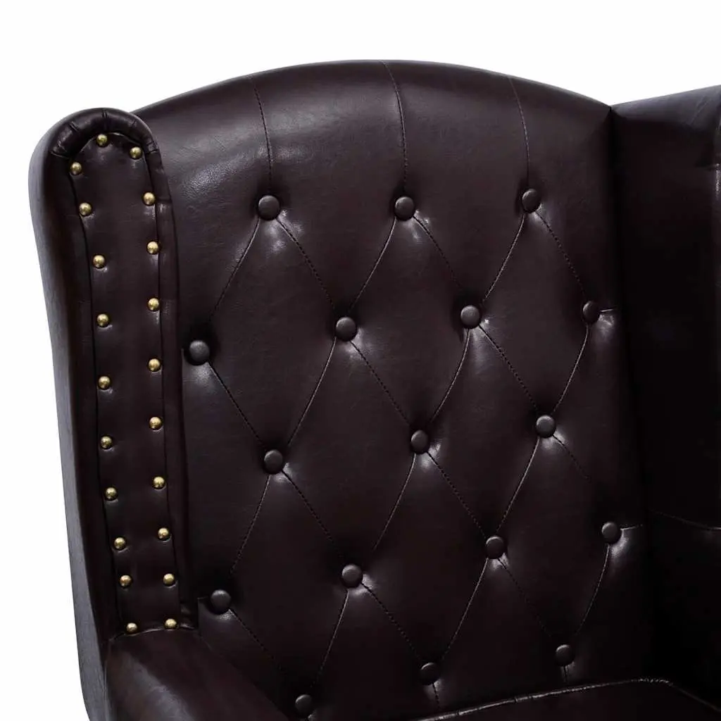Chesterfield Armchair Footstool Dark Brown Faux Leather