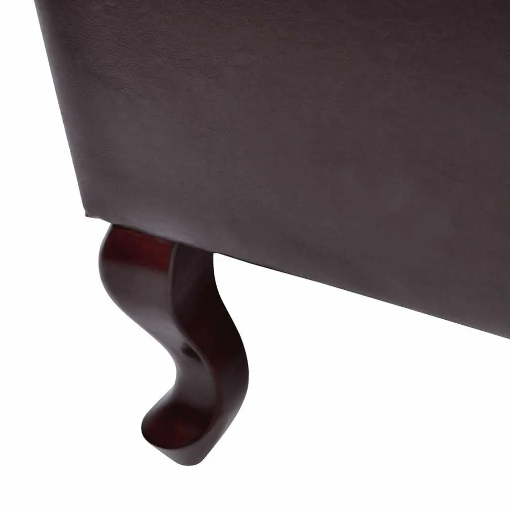 Chesterfield Armchair Footstool Dark Brown Faux Leather