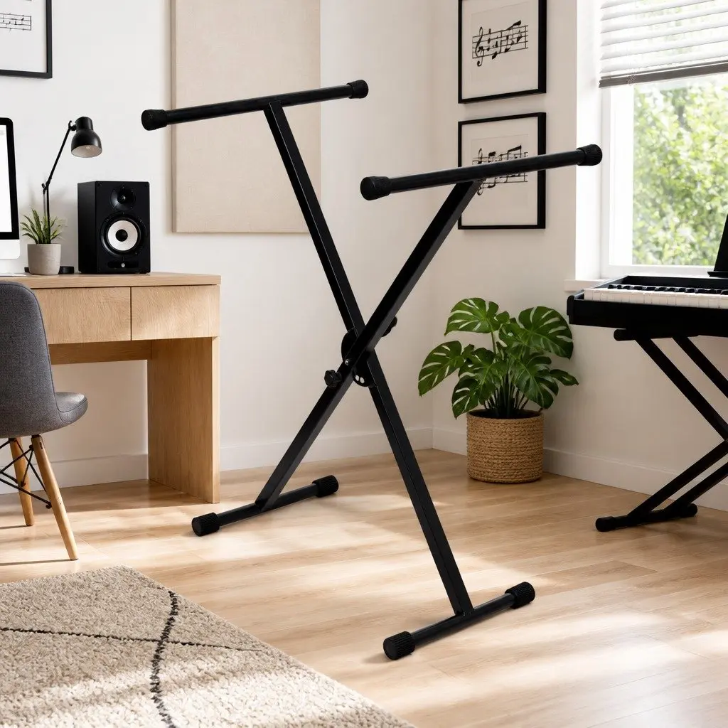 Adjustable X-Frame Keyboard Stand Heavy Duty Music Performance 5 Height Positions Black