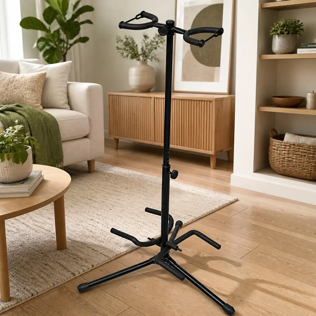 Adjustable Double Guitar Stand Portable Foldable Heavy Duty Two Guitar Holder