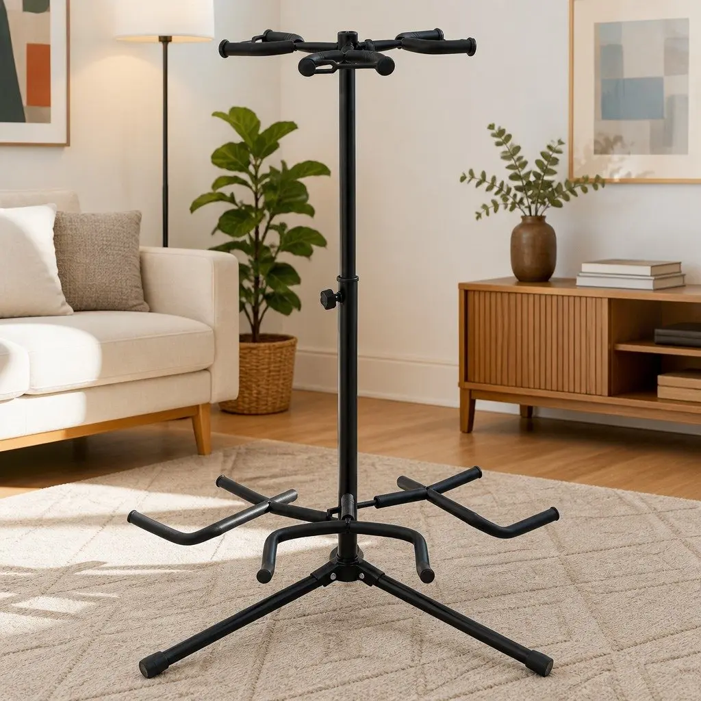 Tripod Guitar Stand Adjustable Height Black Steel Foam Neck Support Stable Display