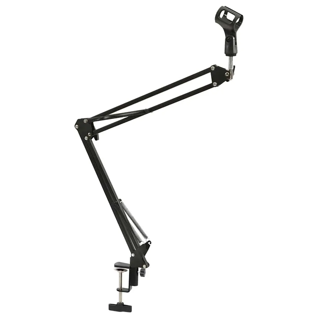 Adjustable Scissor Arm Microphone Stand Black Steel Table Clamp Desktop Use