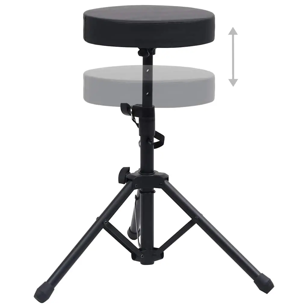 Adjustable Drum Stool Round Padded Black Foldable Tripod Legs