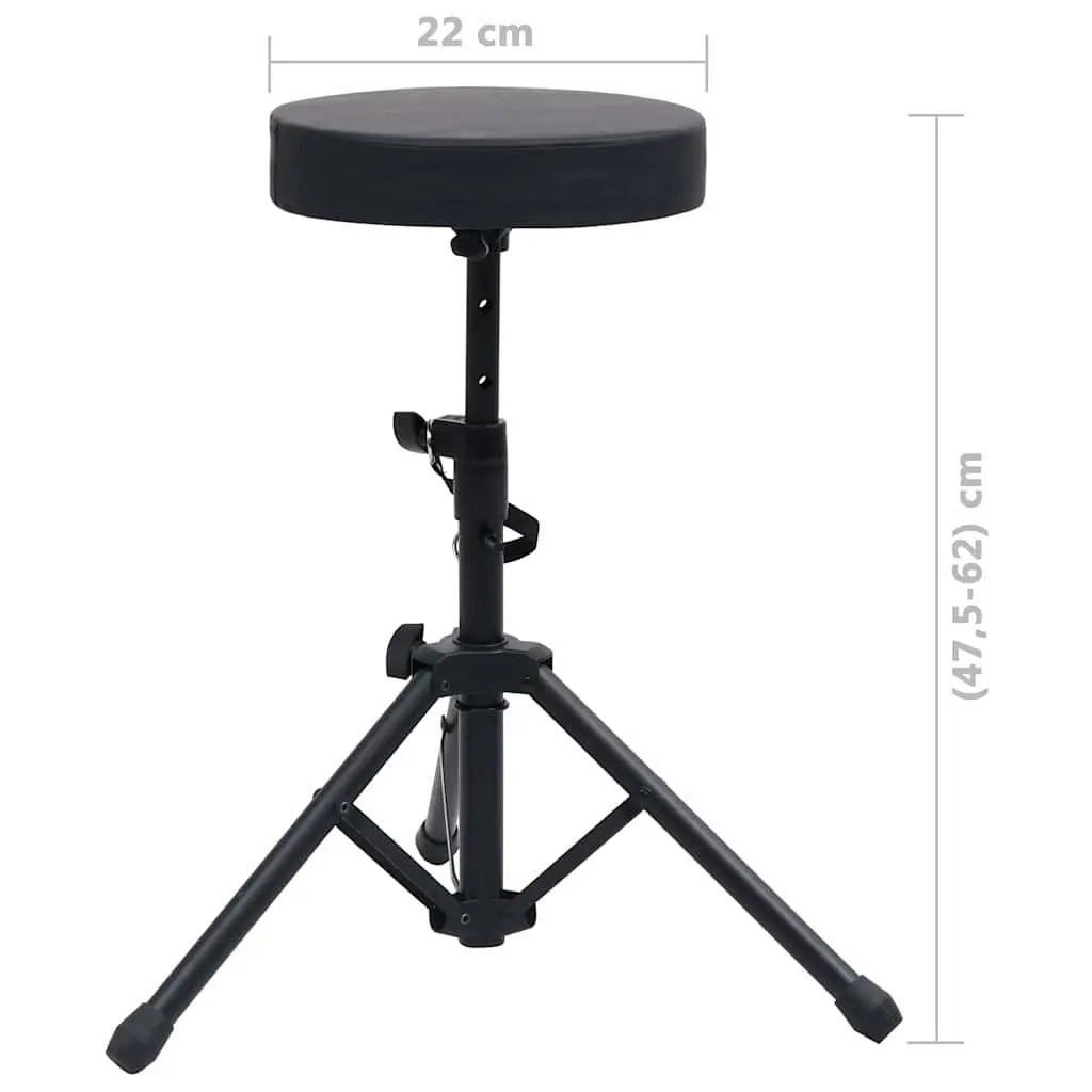Adjustable Drum Stool Round Padded Black Foldable Tripod Legs