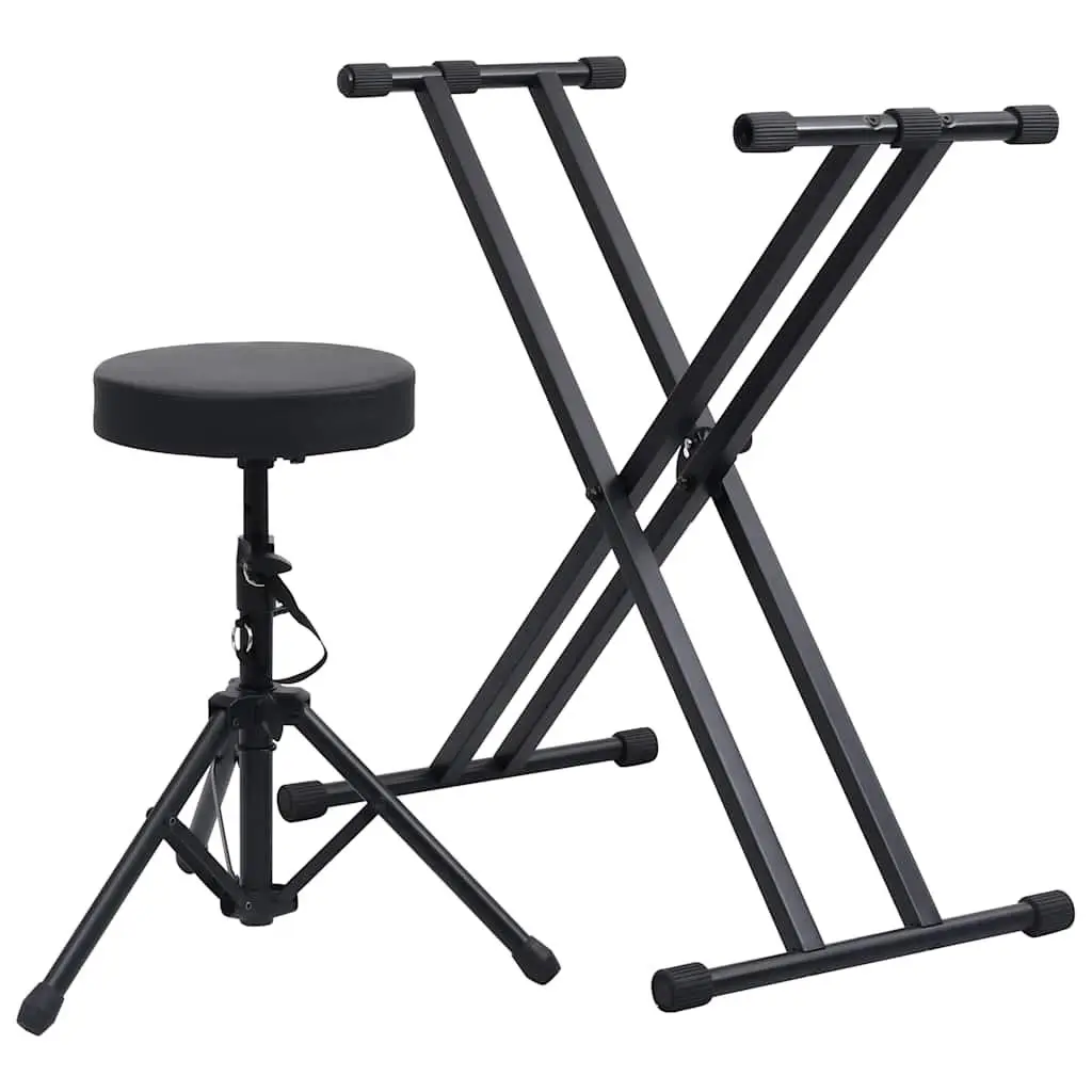 Adjustable Keyboard Stand and Stool Set for Music Performance Black Foldable