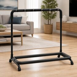 Guitar Stand 5 Section Folding Steel Frame Floor Rack Storage Holder Black