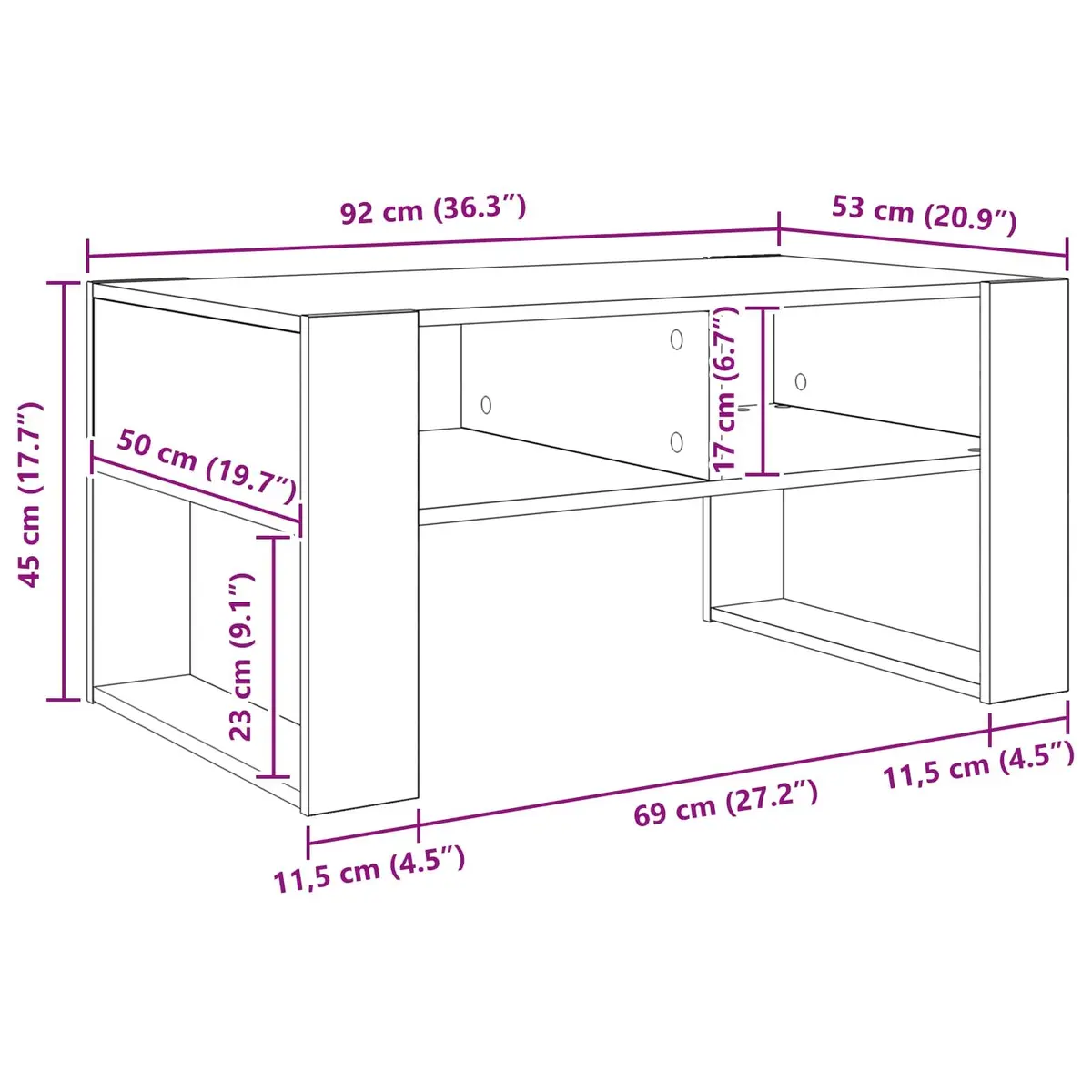 Coffee Table with Storage White 92 x 53 x 45 cm Engineered Wood Accent Living