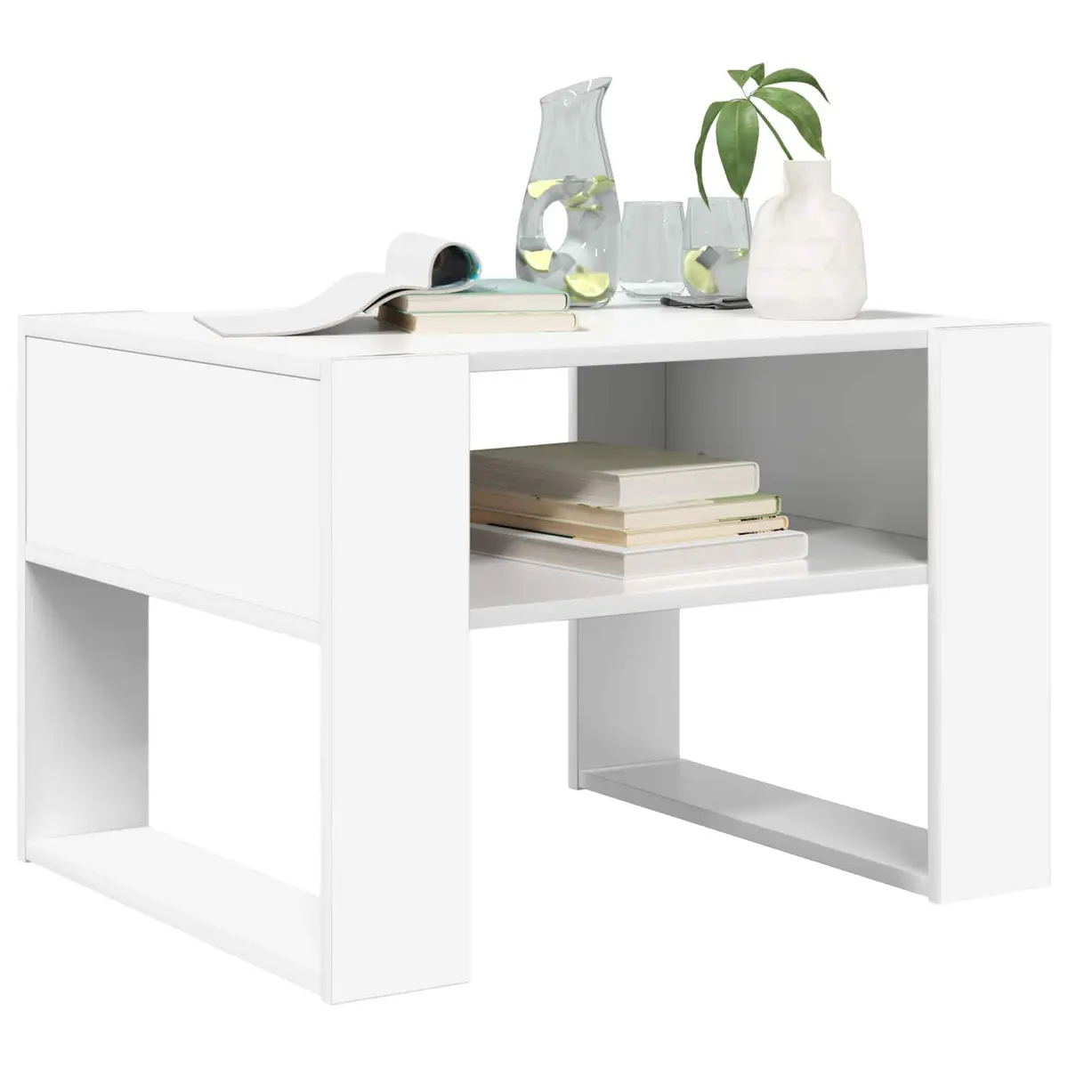 Coffee Table with Storage White Rectangular Living Room Furniture Engineered
