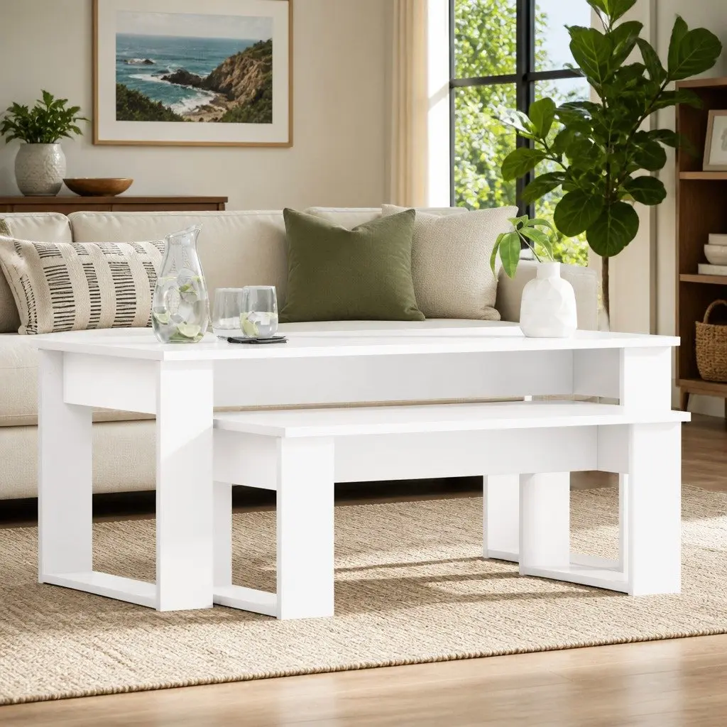 Coffee Table Set 2 Pieces White Modern Lounge Living Room