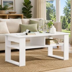 Reliable White Coffee Table with Storage Shelves for Value 96x54x44cm