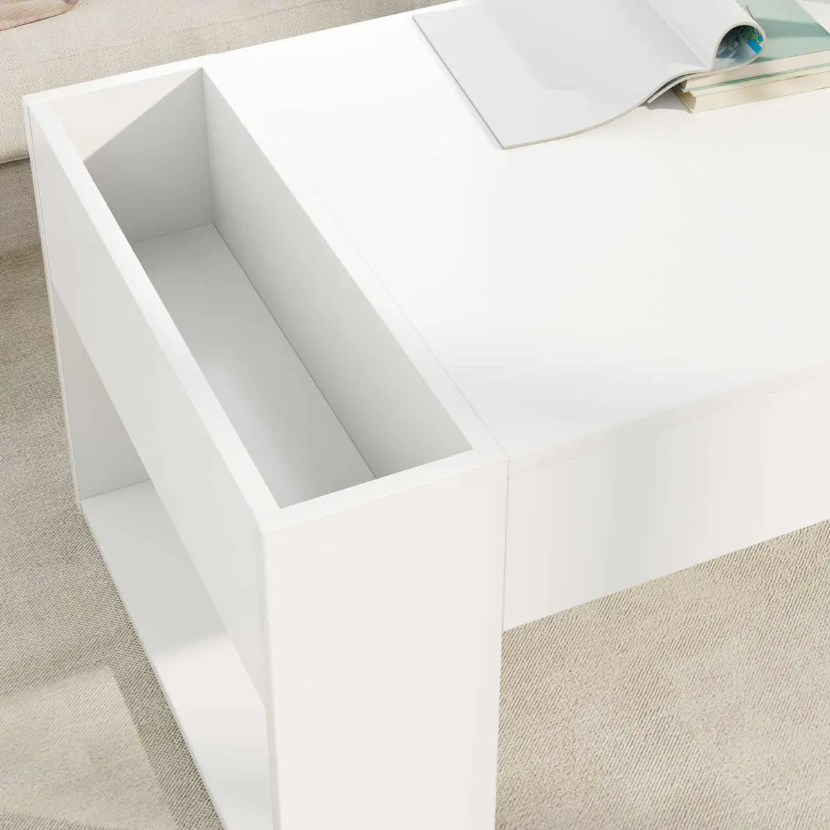 Coffee Table White Rectangular Modern Lounge Accent Table Engineered Wood 110cm
