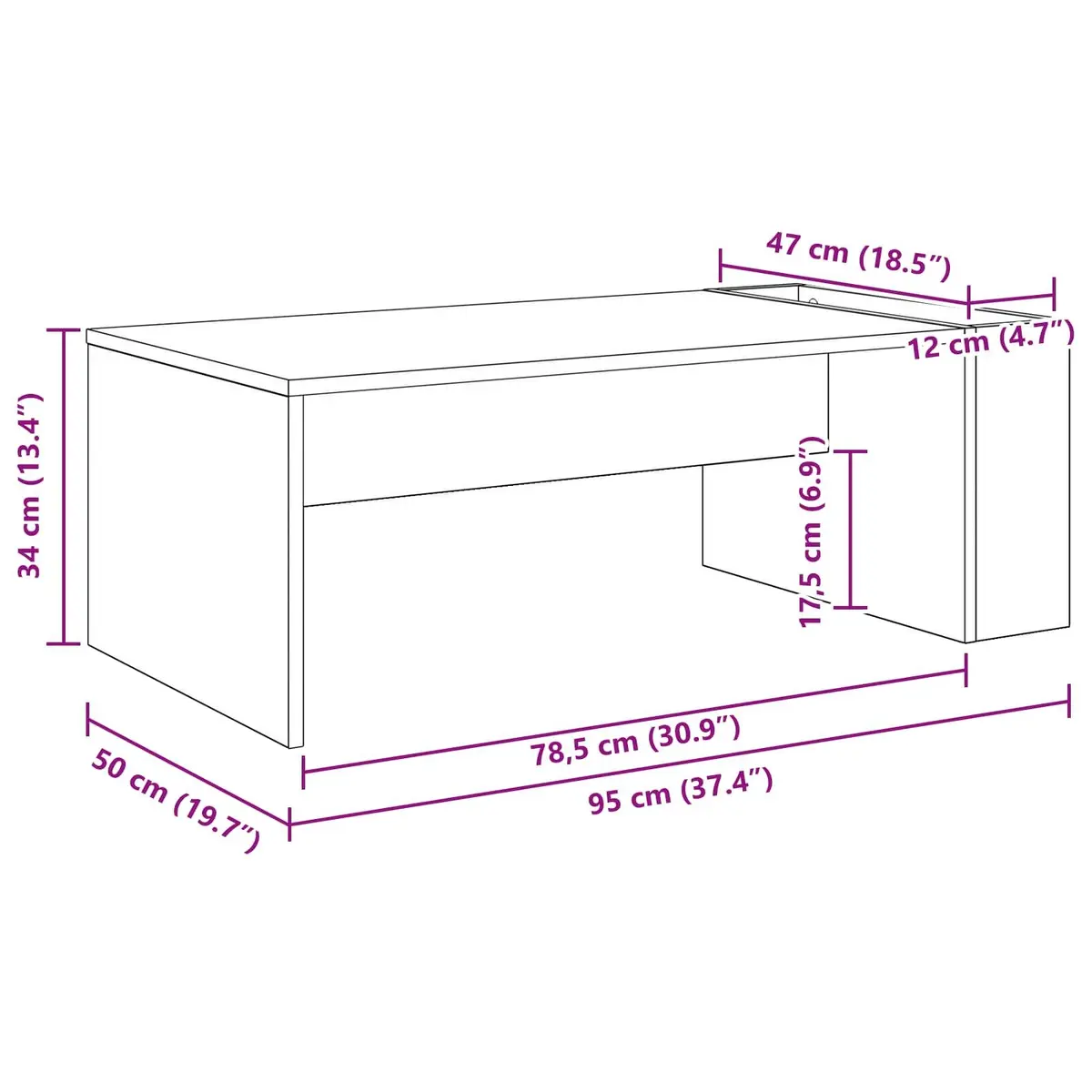 Coffee Table Modern Rectangular 95x50x34cm White